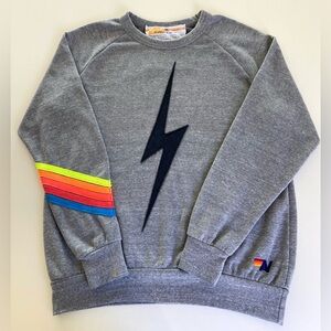 AVIATOR NATION Bolt Sweatshirt + Neon Chevron Stripe in Heather Gray | Medium 🌈